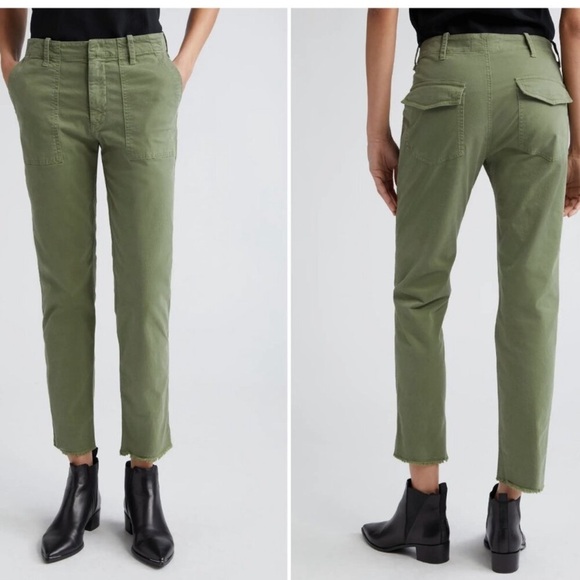 Nili Lotan Jenna Pants Twill Military Cotton Raw Hem Pockets in Camo Green - Picture 1 of 9
